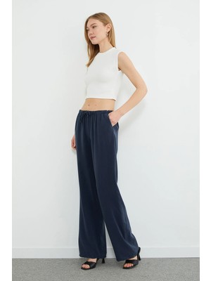 FullaModa Beli Bağlamalı Tencel Kumaş Palazzo Pantolon