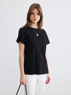 LC Waikiki Lcw Comfort Siyah Bisiklet Yaka Ajurlu Bluz