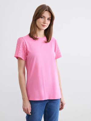 LC Waikiki Lcw Comfort Pembe Bisiklet Yaka Ajurlu Bluz