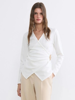 LC Waikiki Lcw Everyday Ekru Kruvaze Yaka Büzgülü Bluz