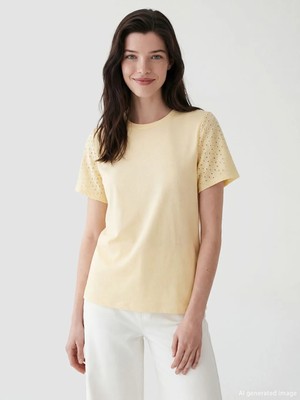 LC Waikiki Lcw Comfort Sarı Bisiklet Yaka Ajurlu Bluz