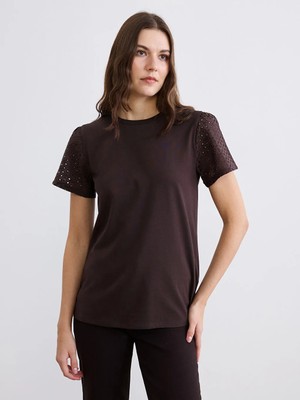 LC Waikiki Lcw Comfort Kahverengi Bisiklet Yaka Ajurlu Bluz