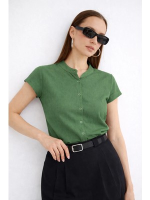 Modaplaza Kadın Kısa Kol Bürümcük Gömlek 3711