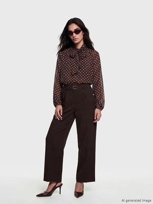 LC Waikiki Lcw Vision Kahverengi Fular Yaka Puantiyeli Bluz