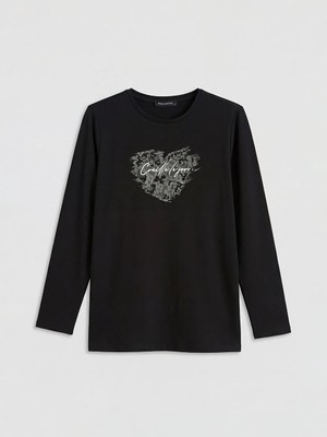 LC Waikiki Lcwaıkıkı Classic Siyah Bisiklet Yaka Baskılı Bluz