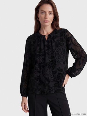 LC Waikiki Lcw Grace Siyah Bisiklet Yaka Desenli Bluz