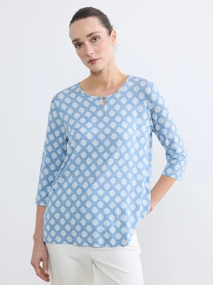 LC Waikiki Lc Waıkıkı Mavi Bisiklet Yaka Desenli Bluz