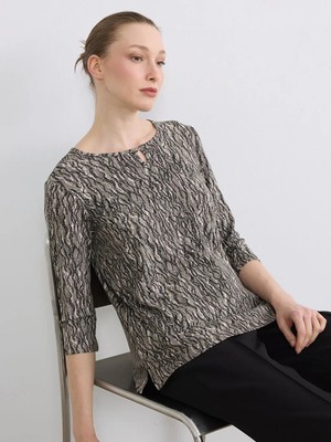 LC Waikiki Lc Waıkıkı Bej Bisiklet Yaka Desenli Bluz