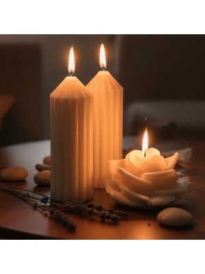 Natura Home Decor 3’lü Dekoratif Mum Seti –  2 Adet Silindir & Gül Mum