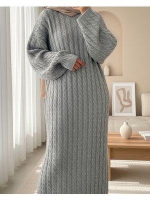Modamorfo Saç Örgü Triko Elbise -Gri