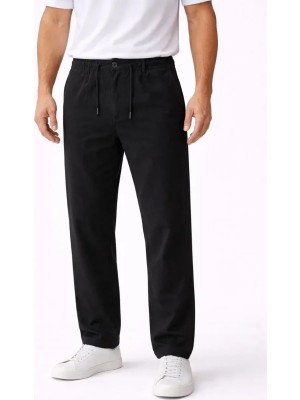 Beruflic Erkek Keten Cepli Pantolon Lastikli Bel Bağcıklı Önden Fermuarlı - Siyah
