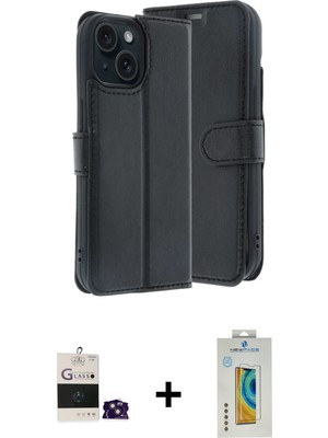 Cepte Toptan iPhone 15 Siluet Işık Serisi - Siyah Polymer Nano Ekran Koruyucu + Pembe Bilvis Titan Kamera Lens