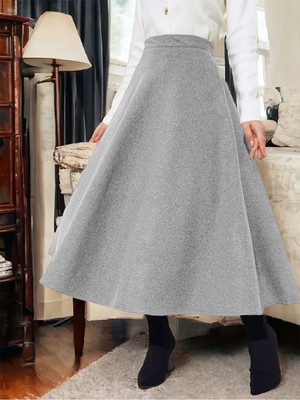 Modamorfo Fermuarlı Kaşe Çan Etek   -Gri