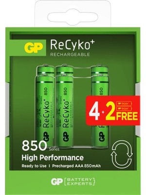  aaa 850 mah şarjlı ınce kalem pil 4+2 li paket recyko