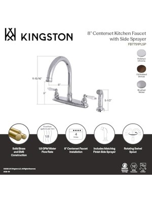 FB7791PLSP Victorian 8 Inç Mutfak Bataryası, Krom