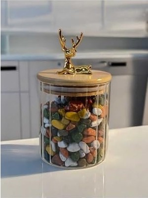 (9X10 Cm) 1 Adet Geyikli Cam Saklama Kavanozu Geyik Başı Altın Renk Hava Geçirmez Y-421,ŞEFFAF