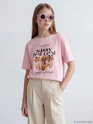 LC Waikiki Lcw Kids Pembe Bisiklet Yaka Baskılı Kız Çocuk Tişört