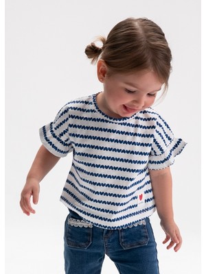 Mayoral Kız Bebek Desenli Kısa Kol T-Shirt Krem 01082