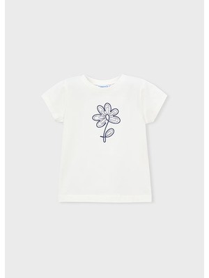 Mayoral Kız Çocuk Çiçek Desenli T-Shirt Krem - 00174