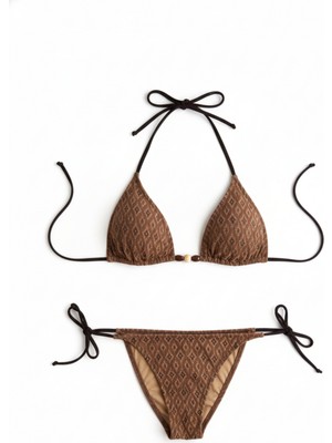 Aquella Jakarlı Desenli Vizon Üçgen Bikini Takım