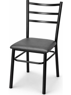 Genel Metal Mutfak Sandalyesi Siyah Deri Minderli Dayanıklı Şık Yemek Masası Sandalyesi