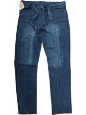 Egecan Kuşaklı Dikiş Detaylı Kız Çocuk Mavi Kot Pantolon 2426