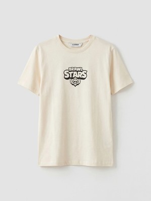 LC Waikiki Lcw Kids Bej Bisiklet Yaka Brawl Stars Baskılı Erkek Çocuk Tişört