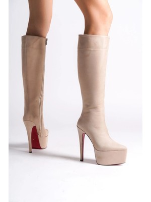 Ayakkabı Ateşi Ten Süet Platform Özel Tasarım Ince Topuklu Kadın Ayakkabı Carmen