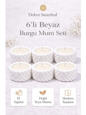 Dekor İstanbul 6’lı Burgu Mum Seti – El Yapımı Doğal Soya Mum, Modern Dekoratif Mum