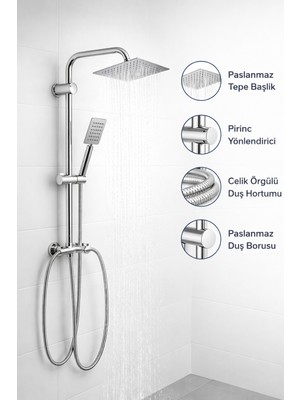 Ahlez 304 Paslanmaz Çelik 20X20 cm Robot Yağmurlama Tepe Duş Seti