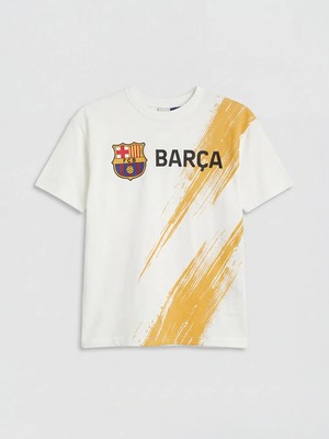 LC Waikiki Lcw Kids Ekru Fc Barcelona Baskılı Erkek Çocuk Tişört