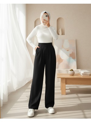 Moda Morfo Beli Cırtlı Likralı Pantolon -Siyah