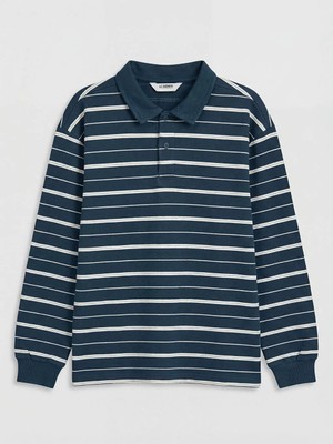 LC Waikiki Lcw Kids Petrol Polo Yaka Çizgili Erkek Çocuk Tişört