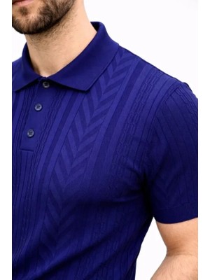 Antakya Yöresi Erkek Yazlık Triko Tişört Kısa Kol Polo Yaka Düğmeli T-Shirt - Lacivert