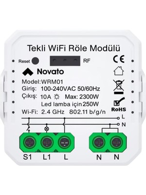 Uyumlu Tekli Wifi Akıllı Anahtar (10A - 220V Röle) - Tek Çıkışlı, Anahtar Girişli, Asistan, Alexa Destekli Switch