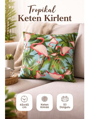 Home Tropikal Keten Dokulu Dekoratif Kırlent – 45X45 cm