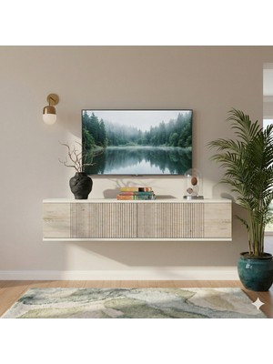 Yumedi Design TDA1204BT -Tarçın Duvara Montaj Tv Stand , Tv Sehpası 120CM Beyaz- Traverten