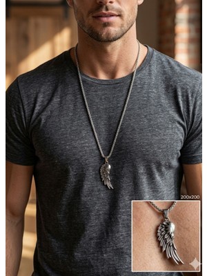 Hg.Aksesuar Erkek Kartal Kanadı Çelik Kolye