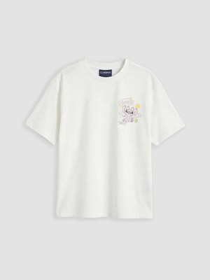 LC Waikiki Lcw Kids Ekru Bisiklet Yaka Angel Baskılı Kız Çocuk Tişört