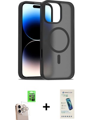 Cepte Toptan iPhone 16 Pro Max Siluet Minimal Prime - Şeffaf Pasifik Cam Ekran Koruyucu + Natural Grey Raze Metal Kamera Lens