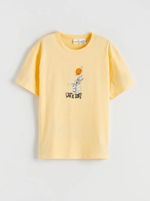 LC Waikiki Lcw Kids Sarı Bisiklet Yaka Bugs Bunny Baskılı Erkek Çocuk Tişört