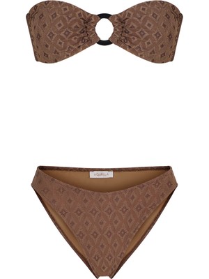 Aquella Toka Aksesuarlı Jakarlı Vizon Straplez Bikini Takım