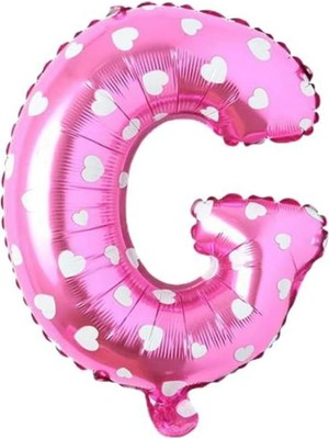 G Harfi 16 Inç Pembe Kalpli Renk Folyo Balon 36 cm (Pembe)