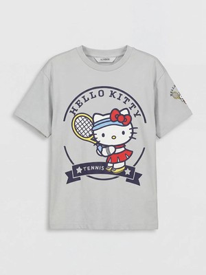 LC Waikiki Lcw Kids Gri Bisiklet Yaka Hello Kitty Baskılı Kız Çocuk Tişört