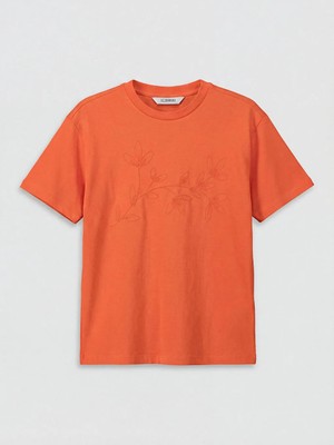 LC Waikiki Lcw Kids Turuncu Bisiklet Yaka Nakışlı Kız Çocuk Tişört