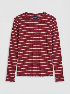 LC Waikiki Lcw Kids Bordo Bisiklet Yaka Çizgili Kız Çocuk Tişört