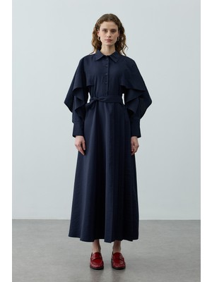 Fahhar Pelerin Detaylı Elbise Lacivert