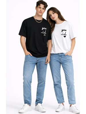Nevermind Sevgili Kombini You I Yazılı Çift Tişört Oversize Unisex Partner Kombin Seti