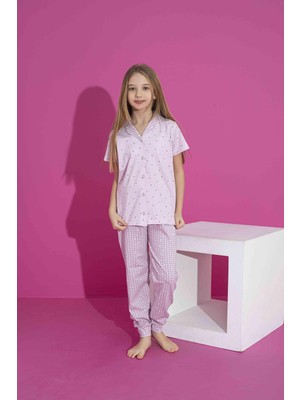 Rapapa Kız Çocuk Yazlık Likral Penye Düğmeli Pijama Takımı 30311