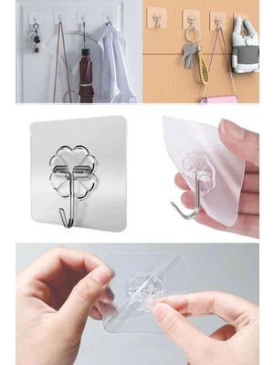 Kitchen Dream Süper Güçlü Yapışkanlı Suya Dayanıklı Şeffaf Askı 5li Set Yeniden Kullanılabilir Kancalar